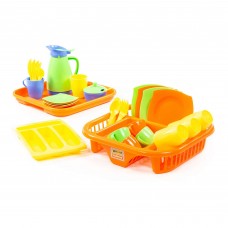 Набор игрушечной посуды  "Алиса" с сушилкой, подносом и лотком на 4 персоны арт. 40718 Полесье