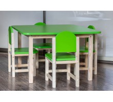 Детский комплект столик и четыре стульчика "Квадро" арт. KSLKVGR-808050. Столешница 80х80 см. Цвет зеленый с натуральным.