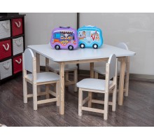 Детский комплект столик и четыре стульчика "Квадро" арт. KSLKV-808050. Столешница 80х80 см. Цвет белый с натуральным.