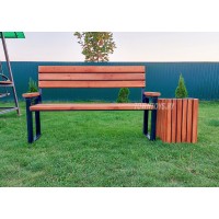 Комплект садовой мебели скамейка с подлокотниками усиленная "Комфорт" и урна уличная арт. SDKYP-150+YGD-3