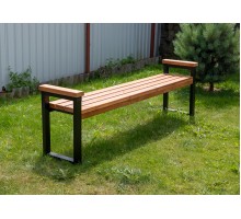 Скамейка садовая деревянная с металлическим каркасом без спинки с подлокотниками "Комфорт" арт. SDMP-150