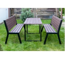 Комплект садовый стол и две скамейки деревянные с металлическим каркасом "Палисандр" арт. KSMP-2-150