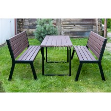 Комплект садовый стол и две скамейки деревянные с металлическим каркасом "Палисандр" арт. KSMP-2-150