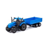 Детская игрушка Трактор "Прогресс" с бортовым прицепом инерционный (синий) (в коробке) арт. 91253 