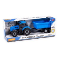 Детская игрушка Трактор "Прогресс" с прицепом инерционный (синий) (в коробке) арт. 91277 